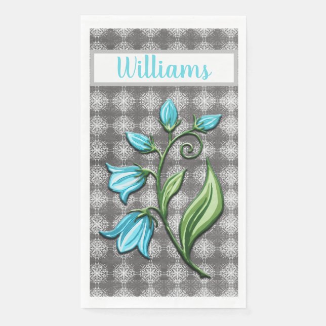 Servilleta De Papel Monograma de flor de goma de encaje gris y blanco (Anverso)