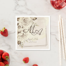 Servilleta De Papel Monograma de flor Papel Rústico de rosas blancas