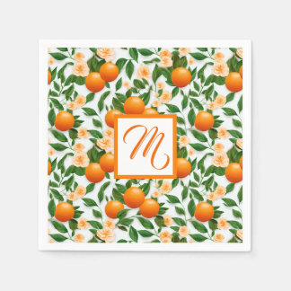 Servilleta De Papel Monograma de florecimiento Naranja de Valencia