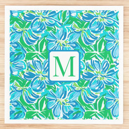 Servilleta De Papel Monograma de flores azules Preppy