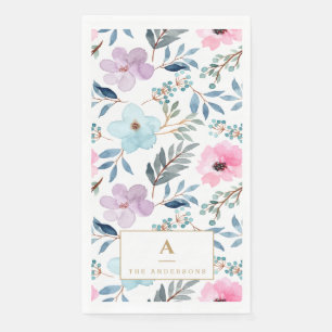 Servilleta De Papel Monograma de flores de acuarela azul pastel lindo