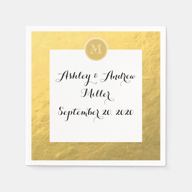 Servilleta De Papel Monograma de fondo de Relieve metalizado dorado de (Anverso)