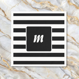 Servilleta De Papel Monograma de franja negra y blanca