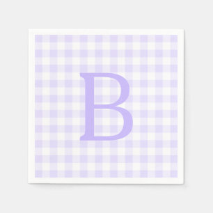 Servilleta De Papel Monograma de gingham blanco y lavanda pastel