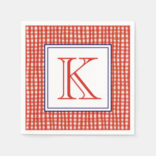 Servilleta De Papel Monograma de Gingham de color Rojo y Azul