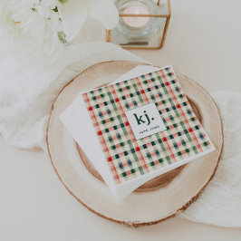 Servilleta De Papel Monograma de Gingham Verde Suave