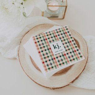 Servilleta De Papel Monograma de Gingham Verde Suave