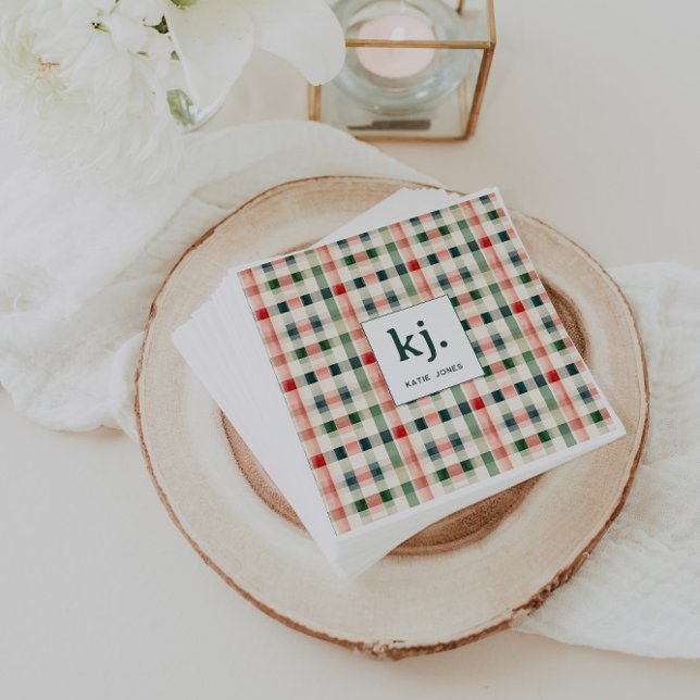 Servilleta De Papel Monograma de Gingham Verde Suave (Subido por el creador)