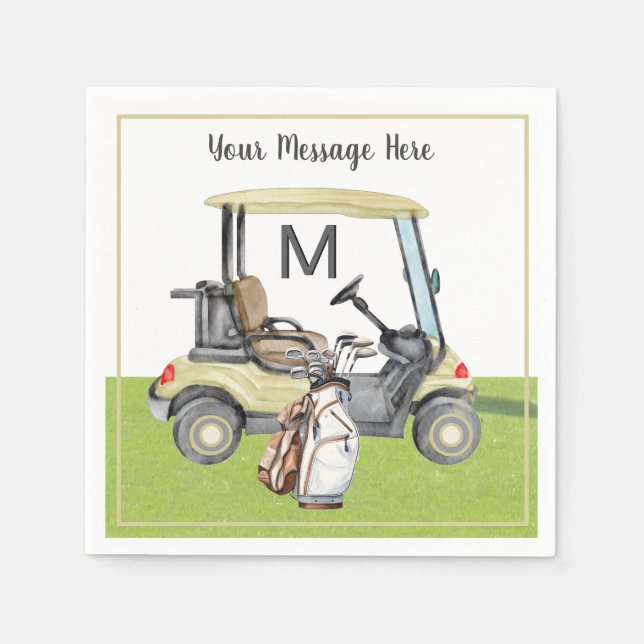 Servilleta De Papel Monograma de golf de retiro de cumpleaños masculin (Anverso)