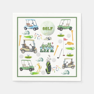 Servilleta De Papel Monograma de golf de retiro de cumpleaños masculin
