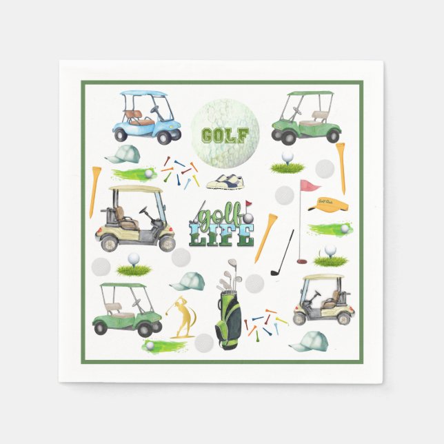 Servilleta De Papel Monograma de golf de retiro de cumpleaños masculin (Anverso)