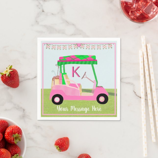 Servilleta De Papel Monograma de golf rosa de retiro de cumpleaños fem (In situ)