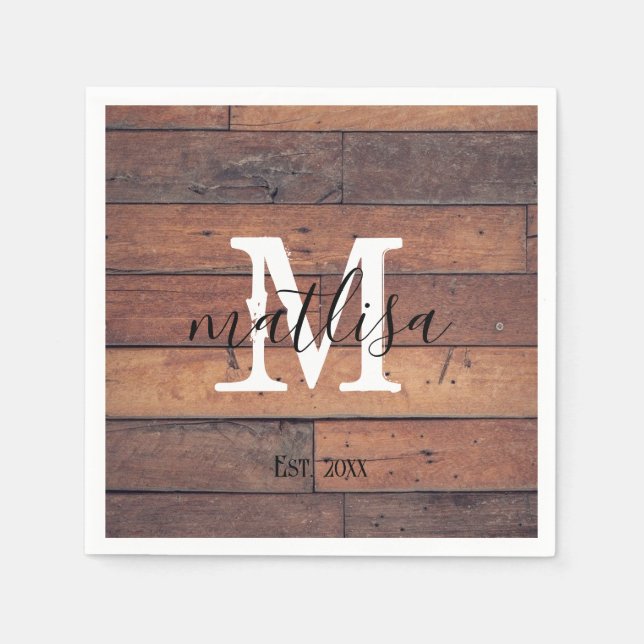 Servilleta De Papel Monograma de guión marrón patrón rústico estableci (Anverso)