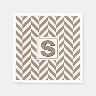 Servilleta De Papel Monograma de Herringbone Blanco Tan