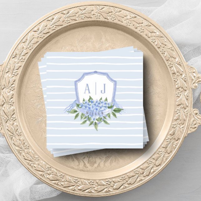 Servilleta De Papel Monograma de hidrangea azul con Favor de franjas (Subido por el creador)