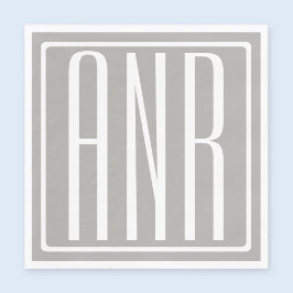 Servilleta De Papel Monograma de Iniciales | Blanco Sobre Gris Claro