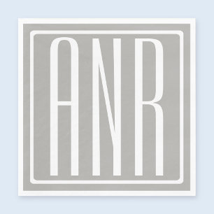 Servilleta De Papel Monograma de Iniciales   Blanco Sobre Gris Claro