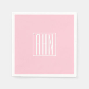Servilleta De Papel Monograma de iniciales   Blanco sobre rosa claro
