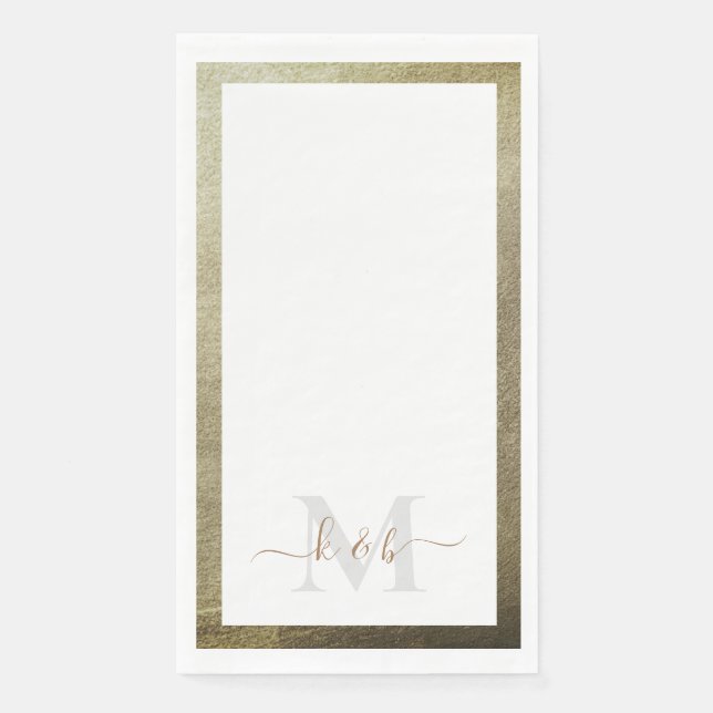 Servilleta De Papel Monograma de la escritura de oro metálico Boda ele (Anverso)