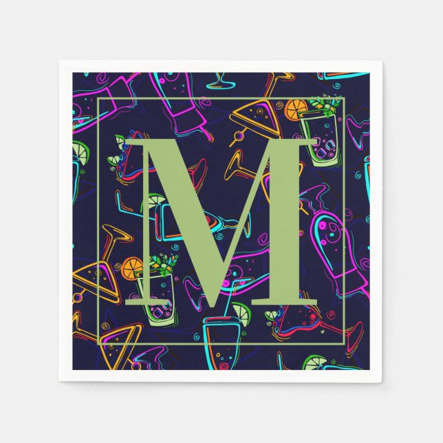 Servilleta De Papel Monograma de la hora feliz de los cócteles de alco (Anverso)