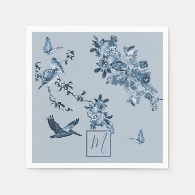 Servilleta De Papel Monograma de la Moda floral Blue White Chinoiserie (Anverso)