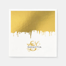 Servilleta De Papel Monograma de las gotas metálicas de oro de moda