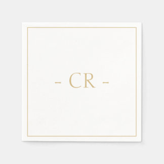 Servilleta De Papel Monograma de las Iniciales Doradas Taupe y Pareja 