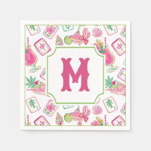Servilleta De Papel Monograma de Mahjong y Mixers de Palm Beach rosa y