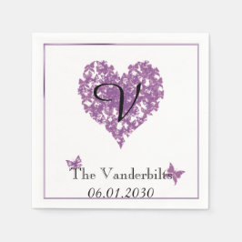 Servilleta De Papel Monograma de mariposa morada Boda Napkin