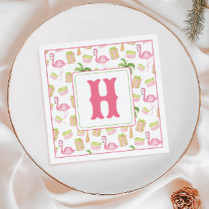 Servilleta De Papel Monograma de Navidad de flamenco rosa acuarela en 