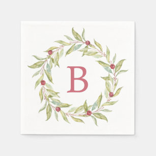 Servilleta De Papel Monograma de Navidad Vegetación de invierno Hojas 