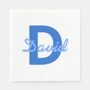Servilleta De Papel Monograma de nombre blanco editable azul oscuro y 