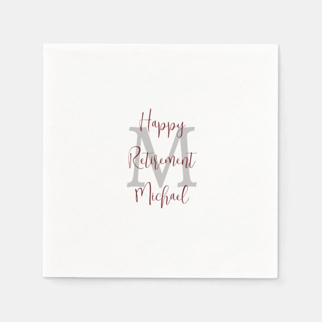 Servilleta De Papel Monograma de nombre de borgoña gris blanco de reti (Anverso)