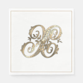 Servilleta De Papel Monograma de Oro Ornato Vintage X