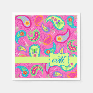 Servilleta De Papel Monograma de Paisley Moderno Rosado Caliente