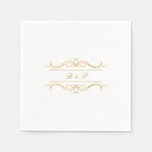 Servilleta De Papel Monograma de pareja elegante Boda de Swirl Gold