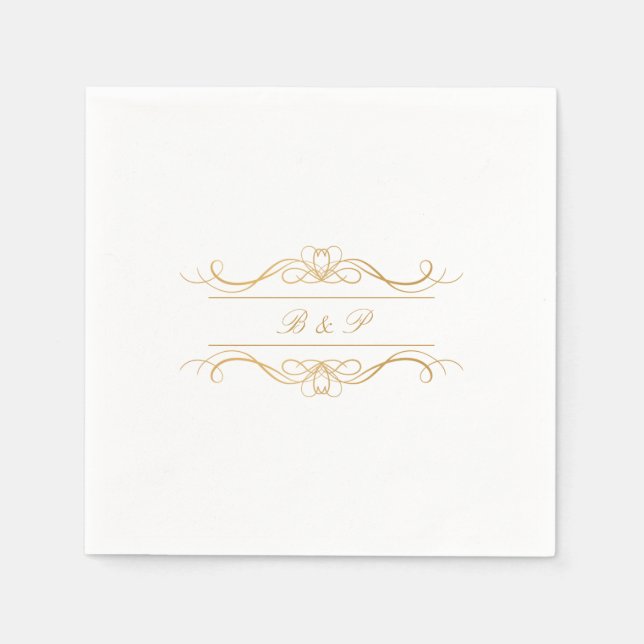 Servilleta De Papel Monograma de pareja elegante Boda de Swirl Gold (Anverso)
