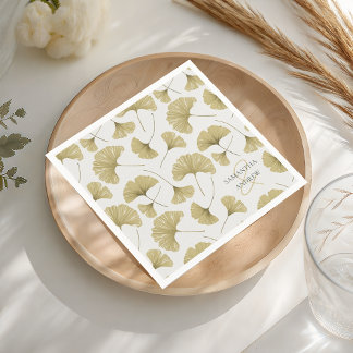 Servilleta De Papel Monograma de patrón botánico dorado falso boho
