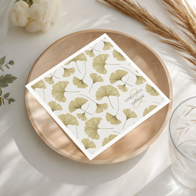 Servilleta De Papel Monograma de patrón botánico dorado falso boho (Subido por el creador)