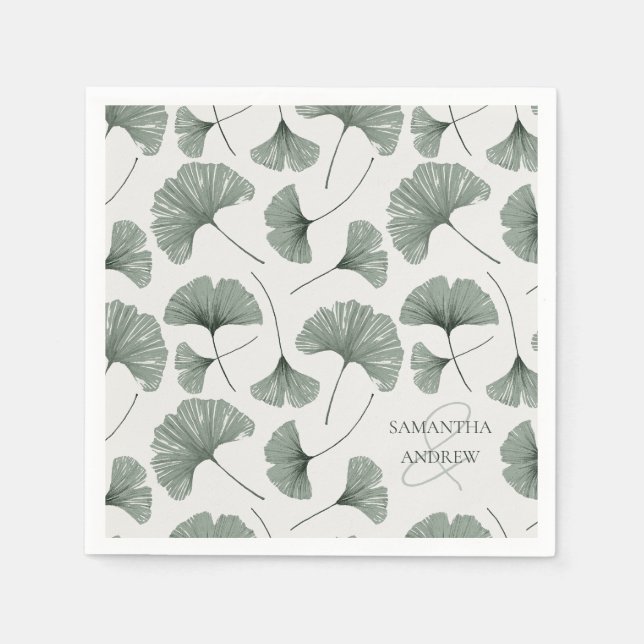 Servilleta De Papel Monograma de Patrón Botánico Verde Rústico (Anverso)