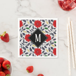 Servilleta De Papel Monograma de Patrón de Amapola Roja Floral Vintage