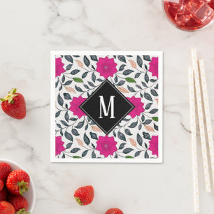 Servilleta De Papel Monograma de Patrón de Amapola Rosa Floral Vintage