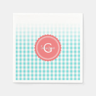 Servilleta De Papel monograma de patrón de gingham de color turquesa p