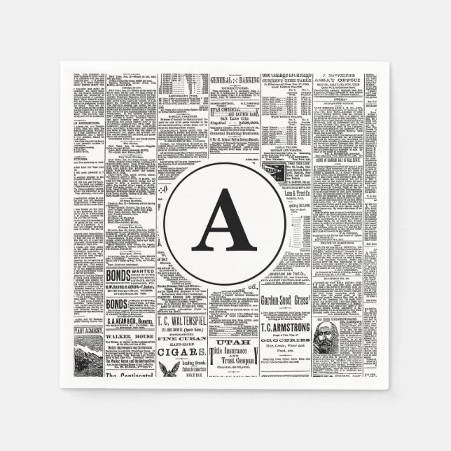 Servilleta De Papel Monograma de periódico antiguo de época (Anverso)