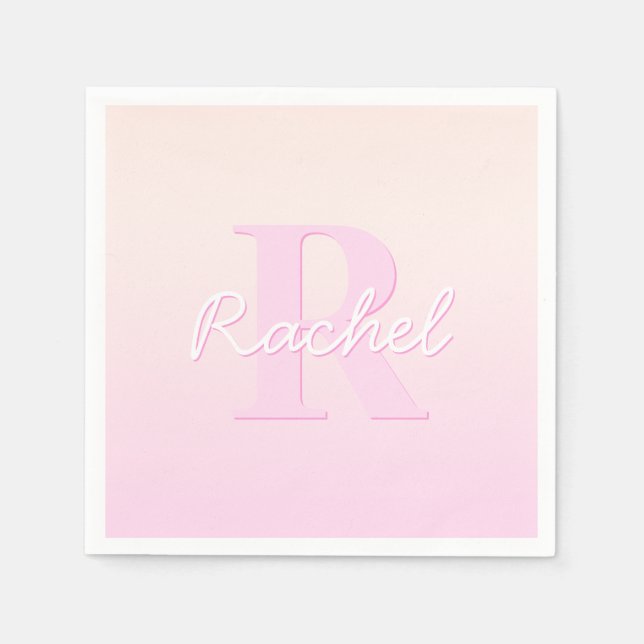 Servilleta De Papel Monograma de Personalizable corto | Ombre rosa y r (Anverso)