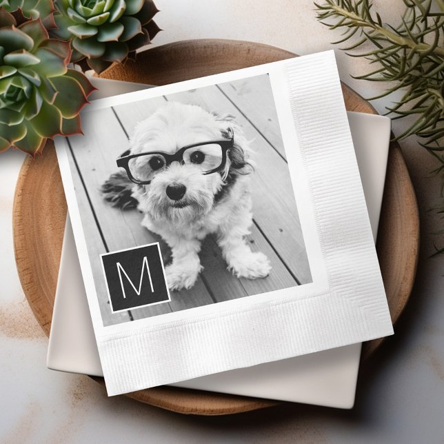 Servilleta De Papel Monograma de Personalizado de Collage de fotos neg (Personalized Photo Napkins)