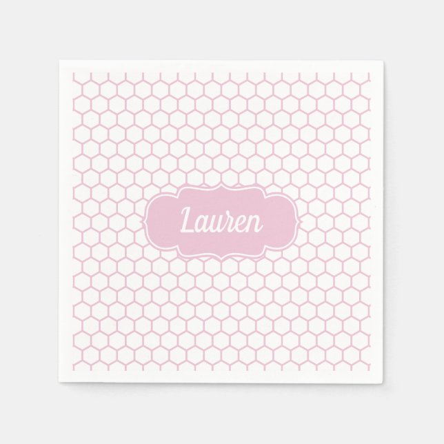 Servilleta De Papel Monograma de Personalizado de Honeycomb rosa claro (Anverso)