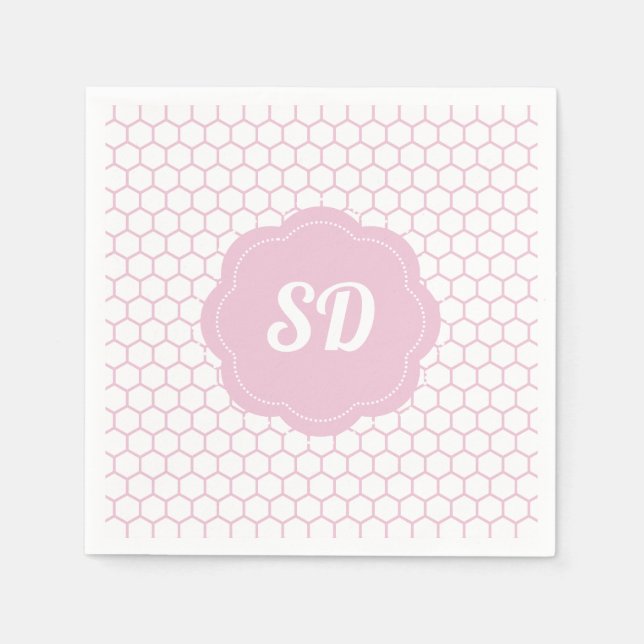 Servilleta De Papel Monograma de Personalizado de Honeycomb rosa claro (Anverso)