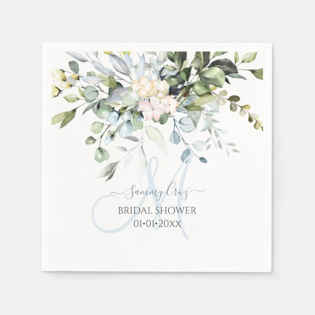 Servilleta De Papel Monograma de PixDezines Elegante Goma Azul Eucalyp (Anverso)