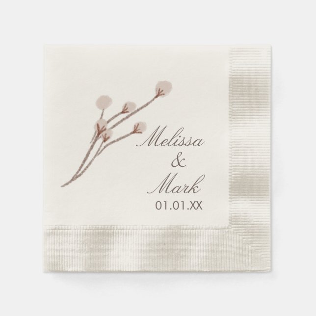 Servilleta De Papel Monograma de plantas de algodón dibujadas a mano s (Anverso)